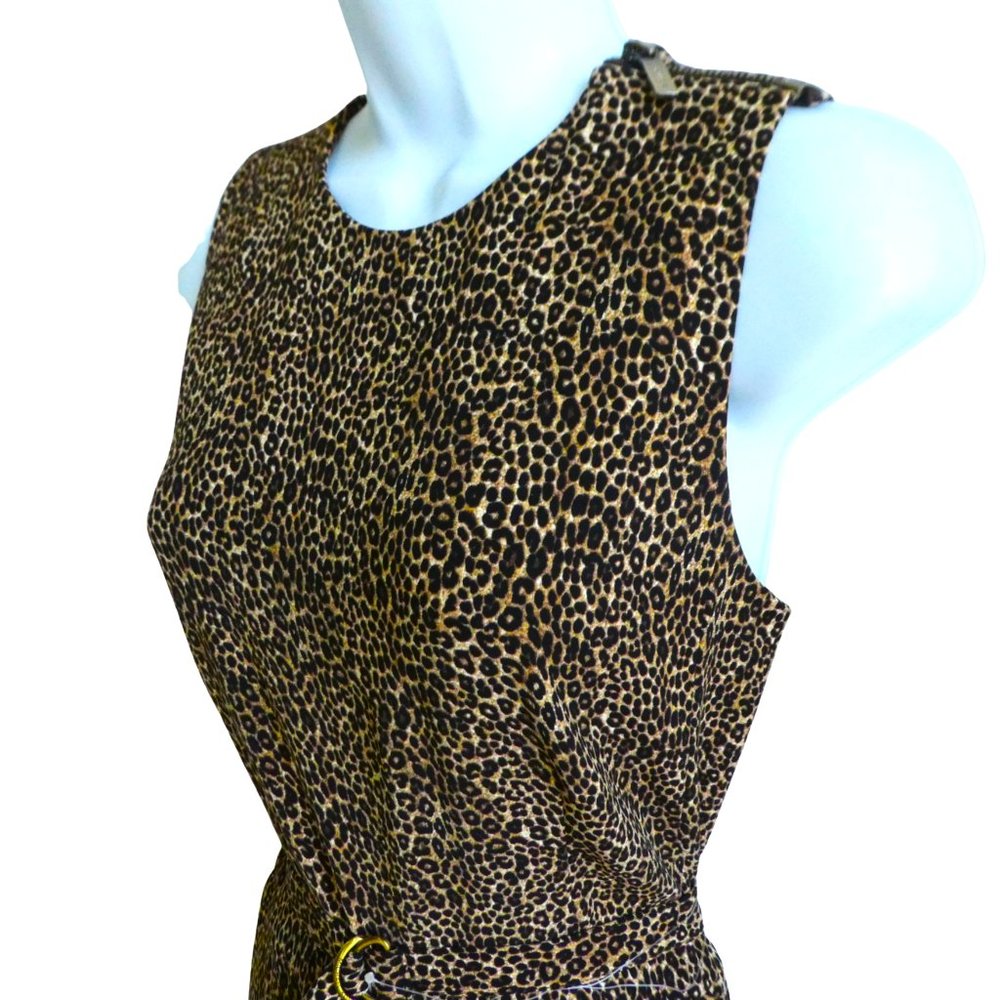 NEW Michael Kors Jumpsuit Belted Animal Cat Print Sleeveless Shoulder Zip Crop 8 - Picture 6 of 15